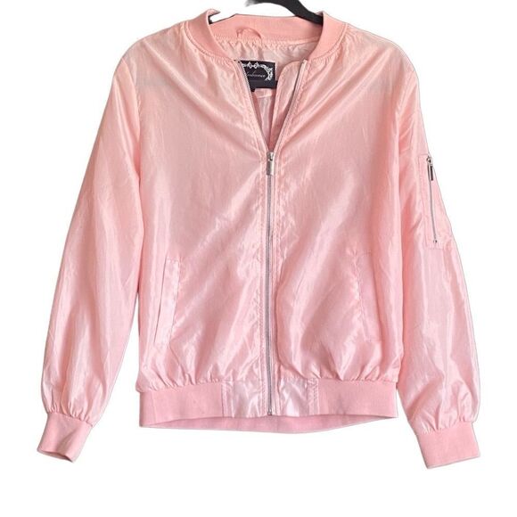 Ambiance RETRO Inspired Light Pink Satin Bomber Jacket. Size Medium - Picture 2 of 8